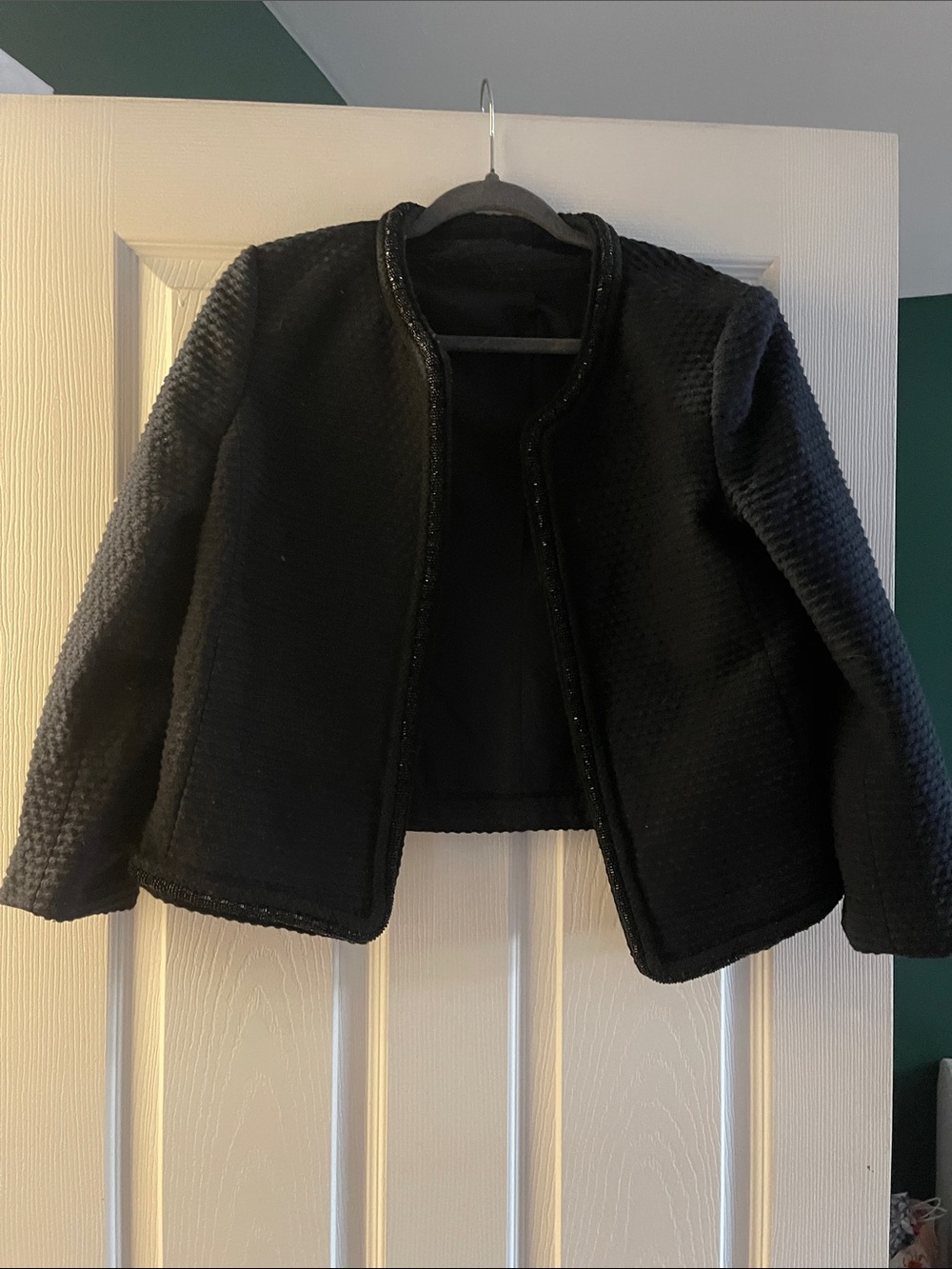 Ann Taylor Navy beaded Cropped Textured Open-Front Jacket